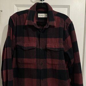 Abercrombie & Fitch SoftAF Plaid Shacket Jacket Shirt XL Burgundy Black